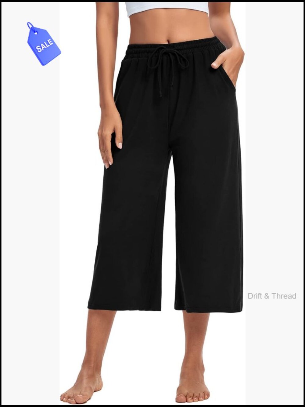 Womens Capri Yoga Pants Wide Leg Drawstring Lounge Pants Loose Comfy Workout